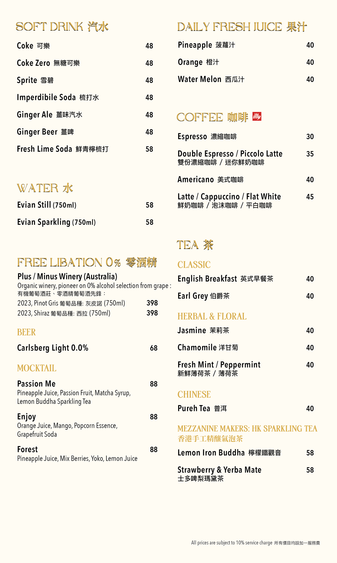 Porterhouse Drinks List