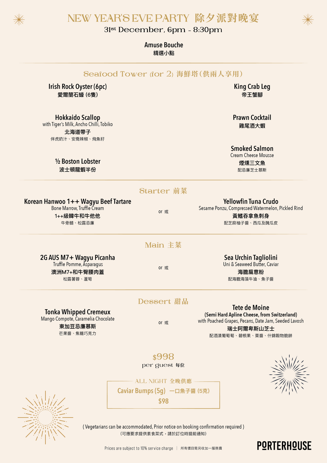 PORTERHOUSE 除夕晚餐[按金]