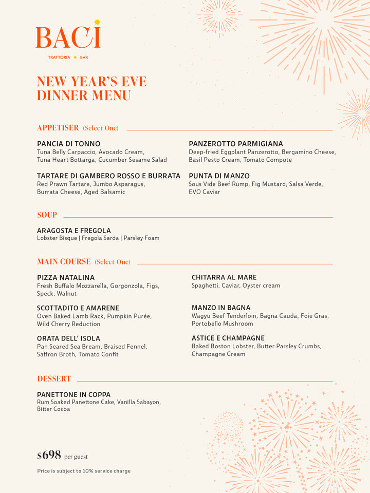 BACI New Year's Eve 4-Course Set Dinner (December 31)