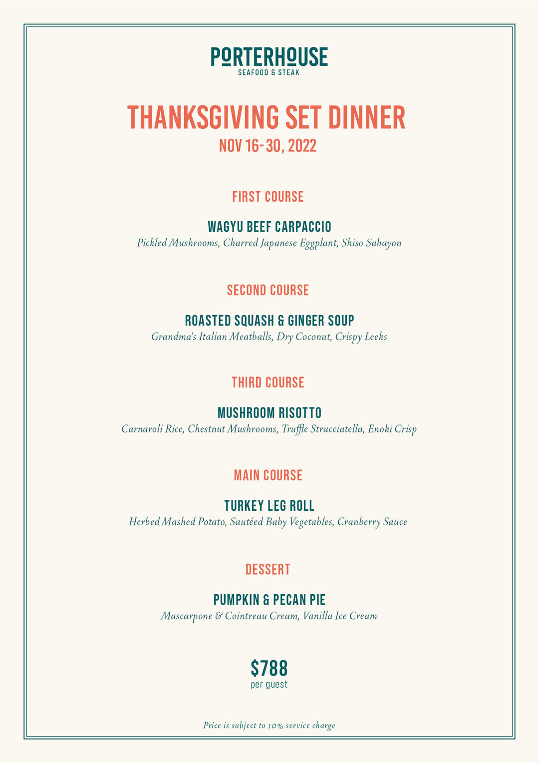 Thanksgiving Set Dinner (November 23 - 30)